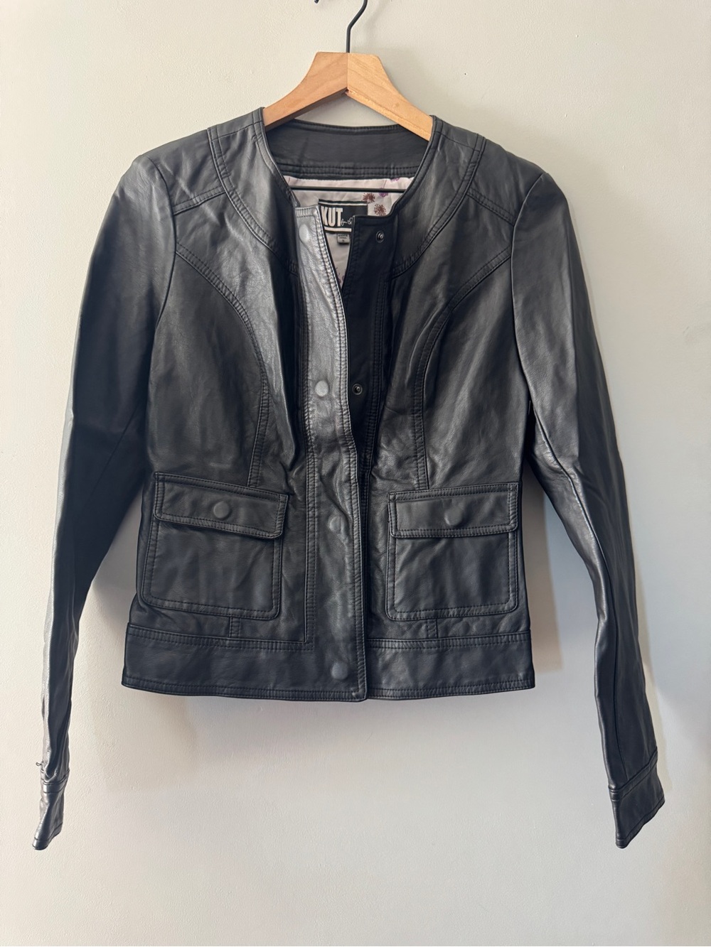 Kut from the Kloth | Black Collarless Leather Jacket | S